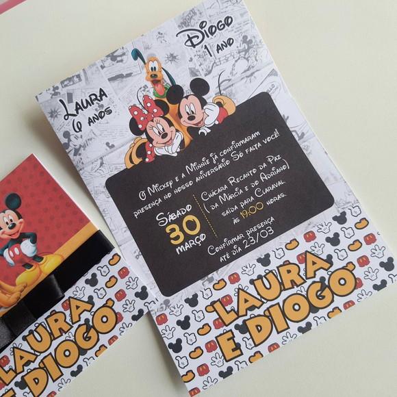 Convite Infantil Minnie, Mickey e Pluto