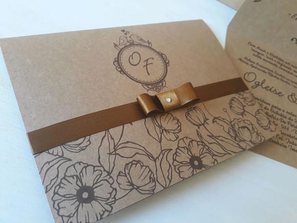 Convite para Casamento Rustico Kraft