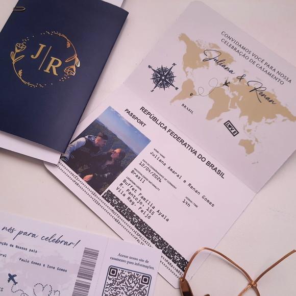 Convite Passaporte Luxo Metalizado Hotstamping - 40 Unidades