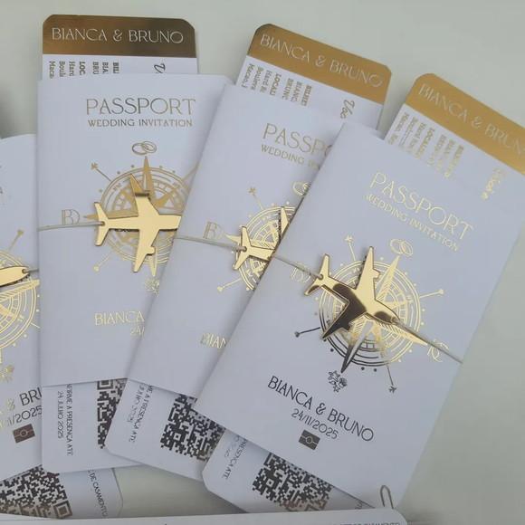 Convite Passaporte Luxo Metalizado Hotstamping - 50 Unidades