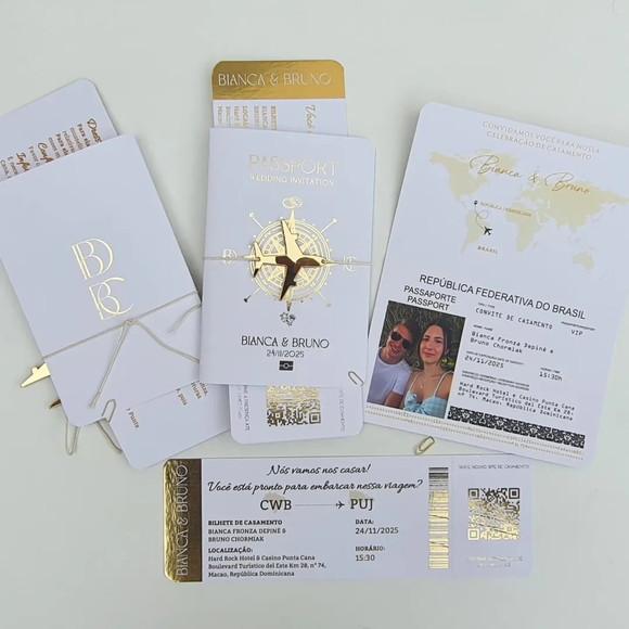 Convite Passaporte Luxo Metalizado Hotstamping - 50 Unidades