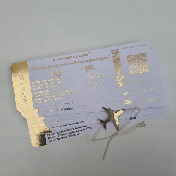 Convite Passaporte Luxo Metalizado Hotstamping - 50 Unidades