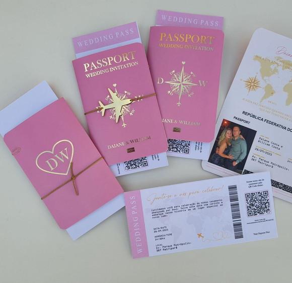 Convite Passaporte Luxo Metalizado Hotstamping- 50 Unidades