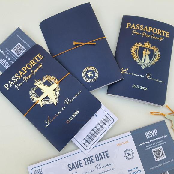 Convite Passaporte Luxo Metalizado Hotstamping- 50 Unidades