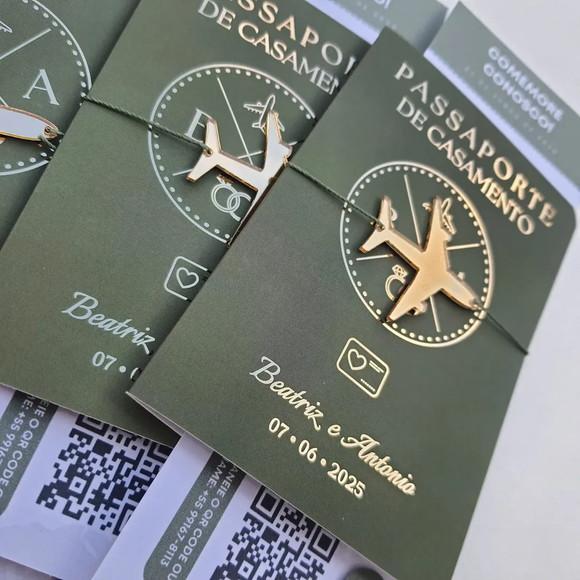 Convite Passaporte Luxo Metalizado Hotstamping- 50 Unidades