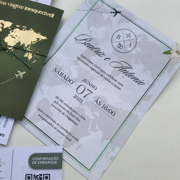 Convite Passaporte Luxo Metalizado Hotstamping- 50 Unidades