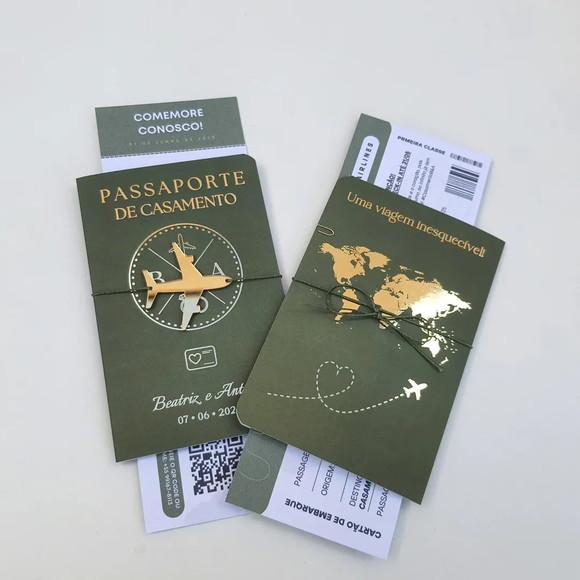 Convite Passaporte Luxo Metalizado Hotstamping- 50 Unidades