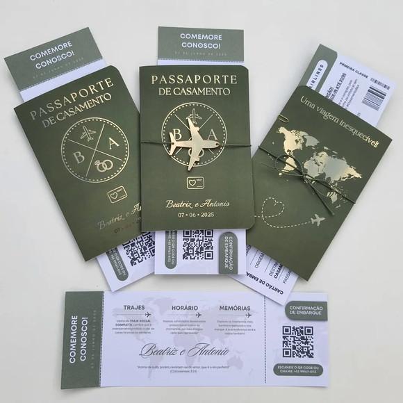 Convite Passaporte Luxo Metalizado Hotstamping- 50 Unidades