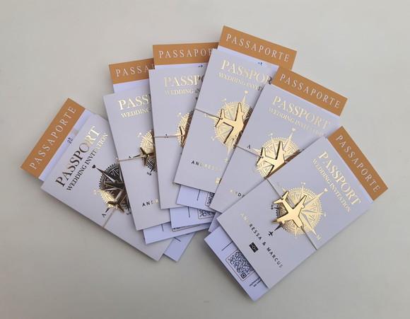 Convite Passaporte Luxo Metalizado Hotstamping- 50 Unidades