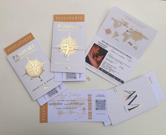 Convite Passaporte Luxo Metalizado Hotstamping- 50 Unidades
