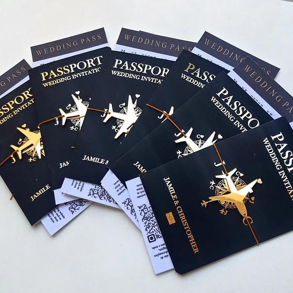 Convite Passaporte Luxo Metalizado Hotstamping- 50 Unidades