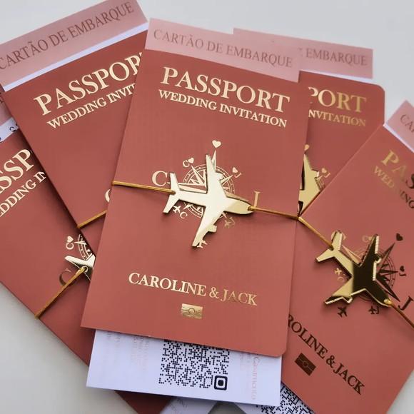 Convite Passaporte Luxo Metalizado Hotstamping- 50 Unidades