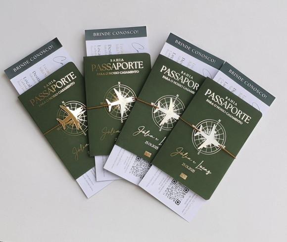 Convite Passaporte Luxo Metalizado Hotstamping- 50 Unidades