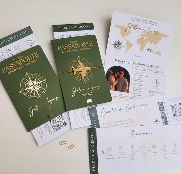 Convite Passaporte Luxo Metalizado Hotstamping- 50 Unidades
