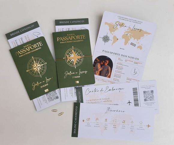 Convite Passaporte Luxo Metalizado Hotstamping- 50 Unidades