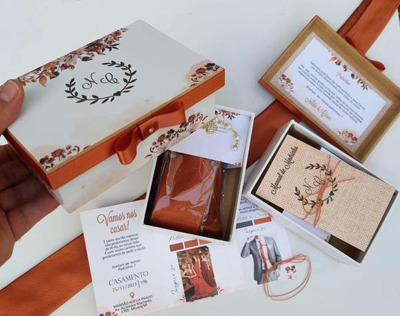 Kit Caixa Pulseira, Gravata e Manual de Padrinhos