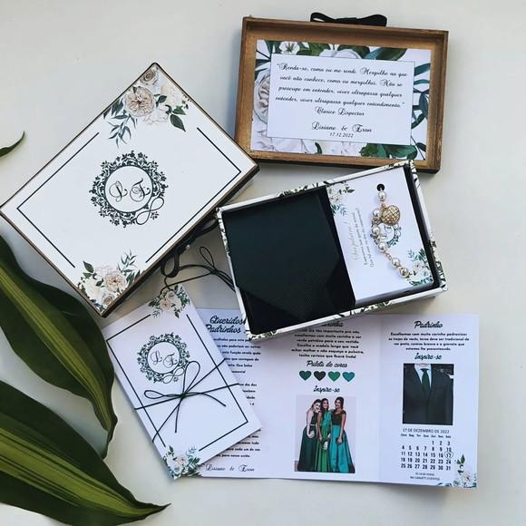 Kit Caixa Pulseira, Gravata e Manual de Padrinhos