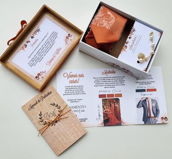 Kit Caixa Pulseira, Gravata e Manual de Padrinhos