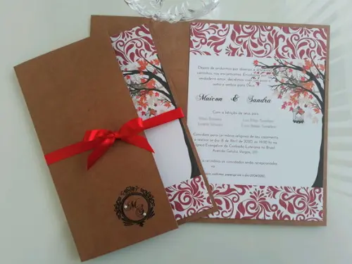 Convite Casamento Rustico Vermelho