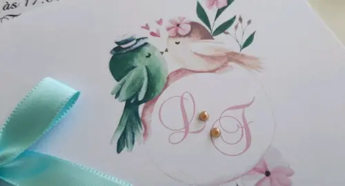 Convite de Casamento Carteira azul tifany e rosa