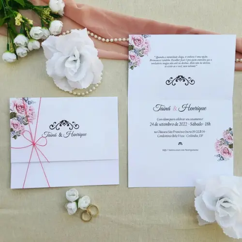 Convite de Casamento com Cordão Rose