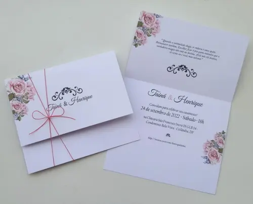 Convite de Casamento com Cordão Rose
