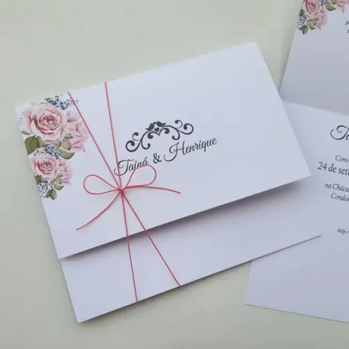 Convite de Casamento com Cordão Rose