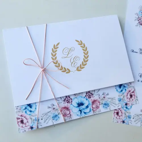 Convite de Casamento com Cordão Rose