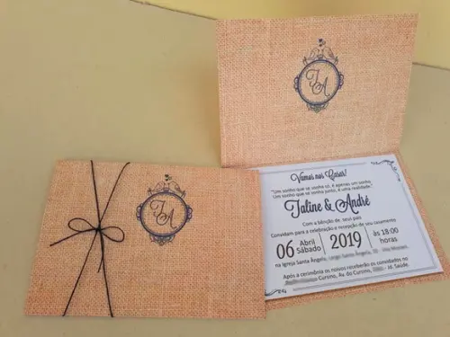Convite de Casamento Rústico com cordão
