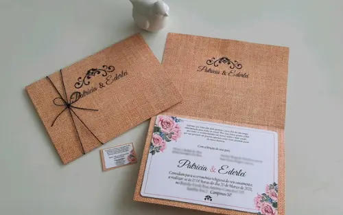 Convite de Casamento Rústico com cordão novo