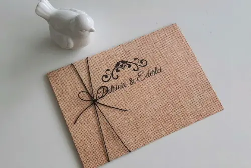 Convite de Casamento Rústico com cordão novo