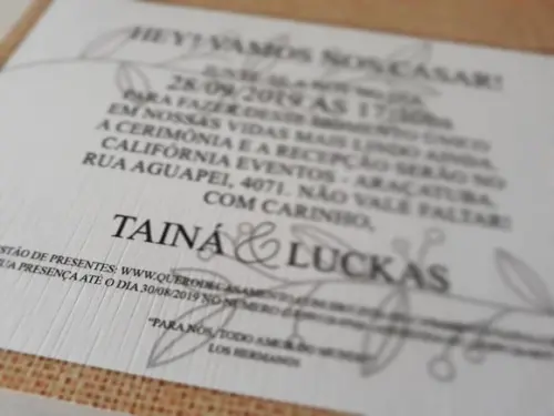 Convite de Casamento Rústico com Cordão