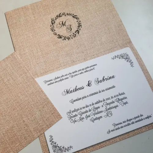 Convite de Casamento Rústico com Cordão Novo