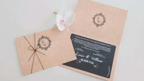 Convite de Casamento Rústico com cordão novo