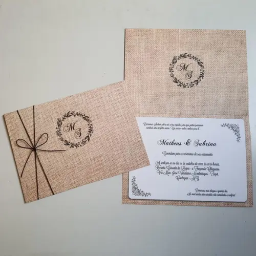 Convite de Casamento Rústico com Cordão Novo