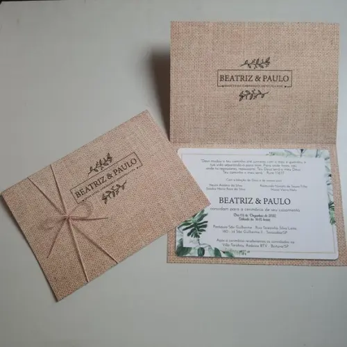 Convite de Casamento Rústico com Cordão Novo