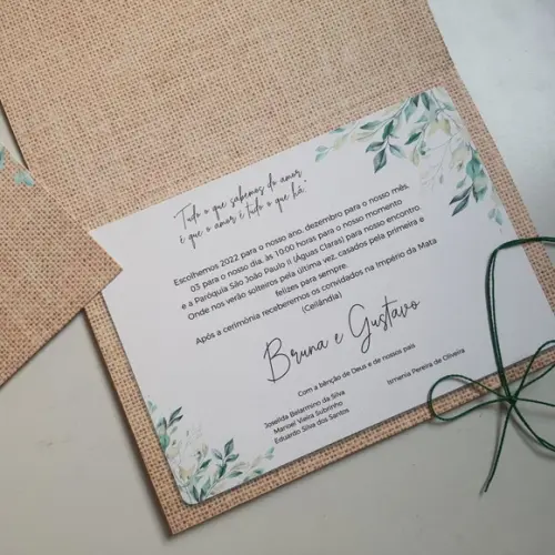 Convite de Casamento Rústico com Cordão Novo
