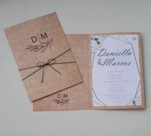 Convite de Casamento Rústico com Cordão Novo