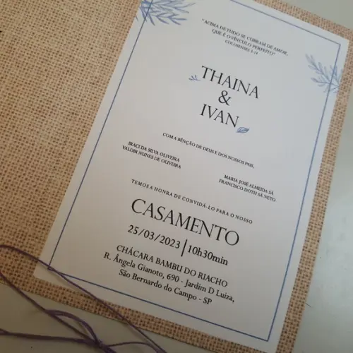 Convite de Casamento Rústico com Cordão Novo