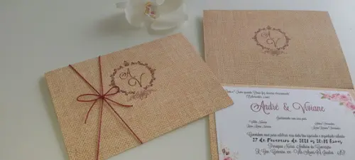 Convite de Casamento Rústico com Cordão Novo