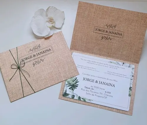 Convite de Casamento Rústico com Cordão Novo