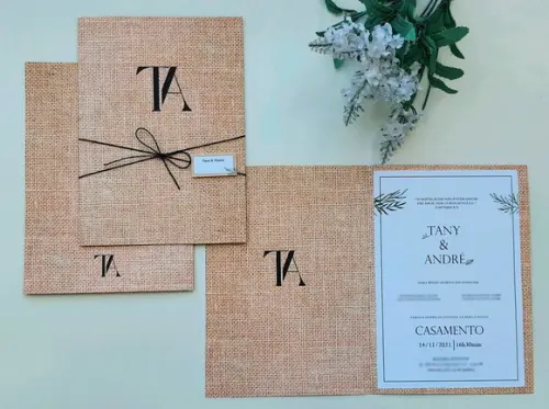 Convite de Casamento Rústico com Cordão Novo