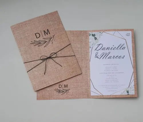 Convite de Casamento Rústico com Cordão Novo