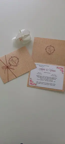 Convite de Casamento Rústico com Cordão Novo