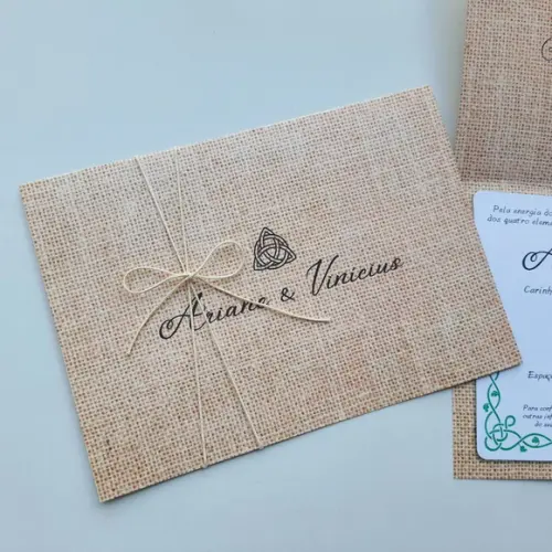 Convite de Casamento Rústico Cordão Algodão Cru
