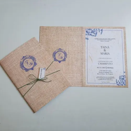 Convite De Casamento Rústico Com Cordão Novo Lavanda