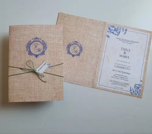 Convite De Casamento Rústico Com Cordão Novo Lavanda