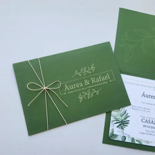 Convite de Casamento Rústico Cordão Algodão Cru