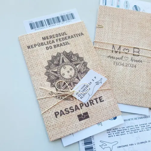 Convite de Padrinhos Passaporte Rústico