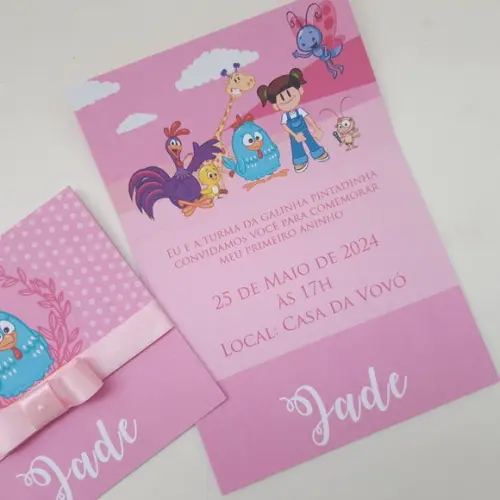 Convite Infantil Galinha Pintadinha Rosa Menina